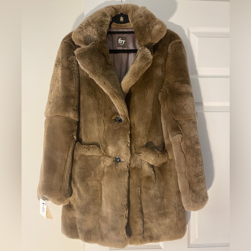 FRR Canada Rex Rabbit Fur Teddy Pea Coat size Medium